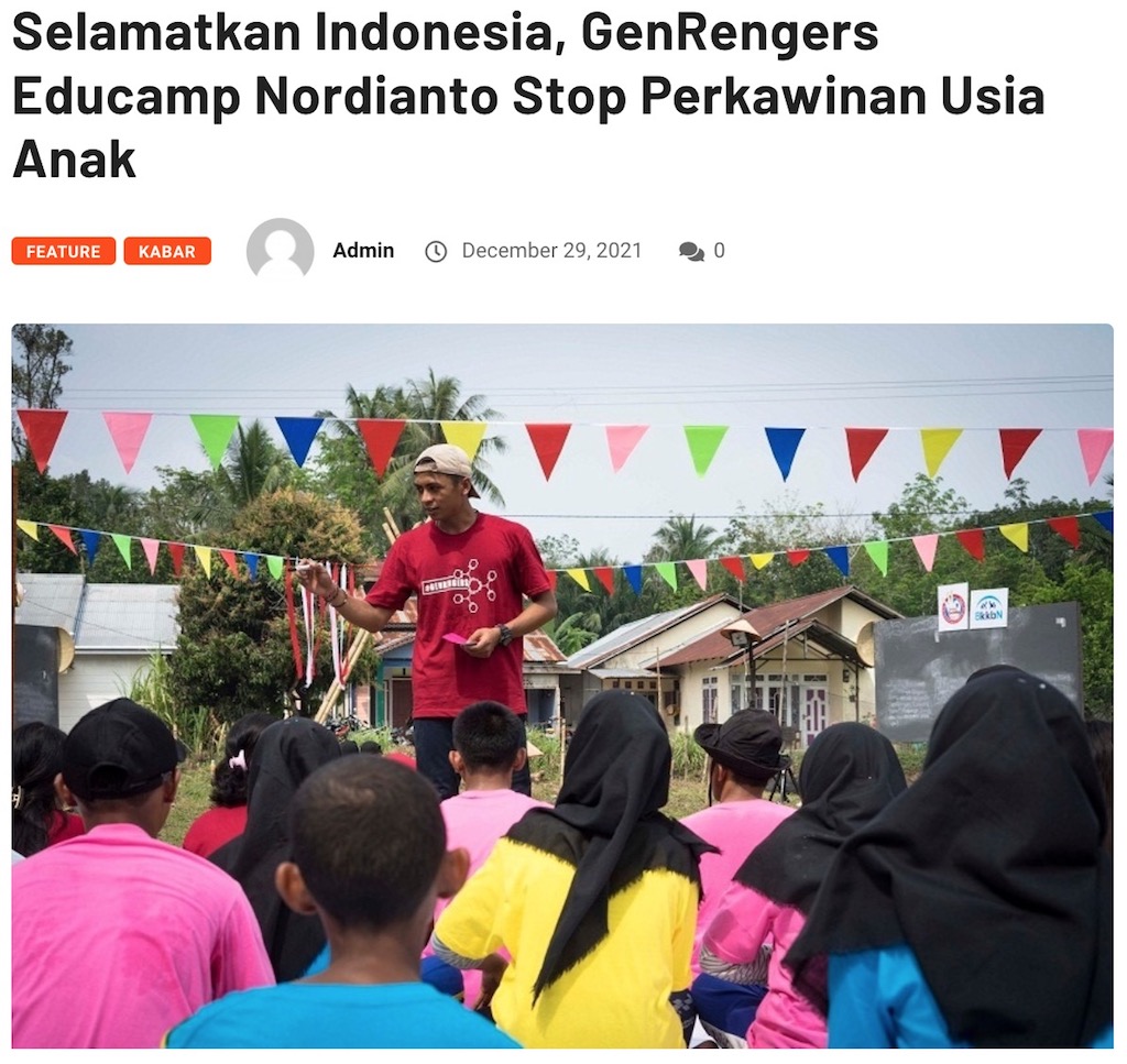 Selamatkan Indonesia, GenRengers Educamp Nordianto Stop Perkawinan Usia Anak