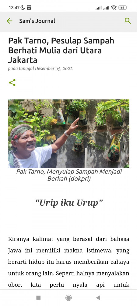 Pak Tarno, Pesulap Sampah Berhati Mulia dari Utara Jakarta