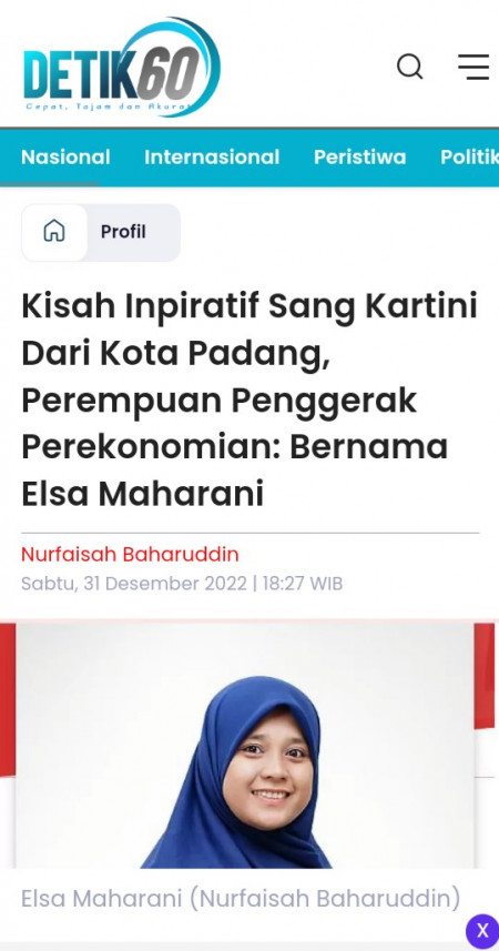 Kisah Inspiratif Sang Kartini dari Kota Padang. Perempuan Penggerak Perekonomian : Bernama Elsa Maharani
