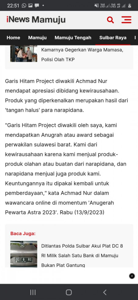 Garis Hitam Project &apos;Rangkul Narapidana&apos;, Achmad Nur Raih Apresiasi Dari Astra