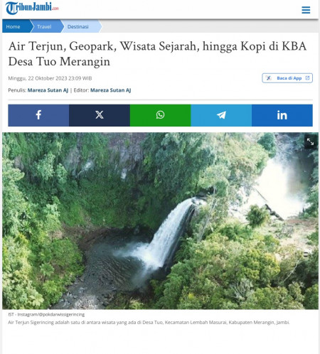 Air Terjun, Geopark, Wisata Sejarah, hingga Kopi di KBA Desa Tuo Merangin